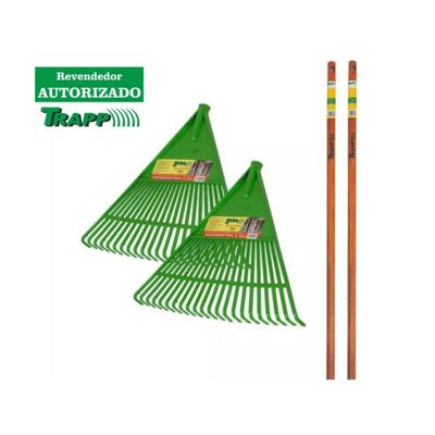 Kit 02 Vassoura Rastelo Ancinho Plástico Com Cabo Trapp 1011
