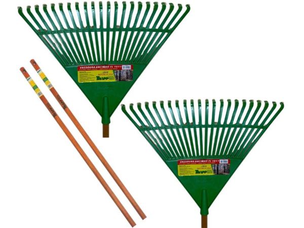 Kit 02 Vassoura Rastelo Ancinho Plástico Com Cabo Trapp 1011