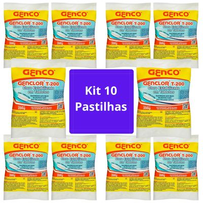 Kit 10 Pastilha Genco Genclor T 200g Para Piscina Genco