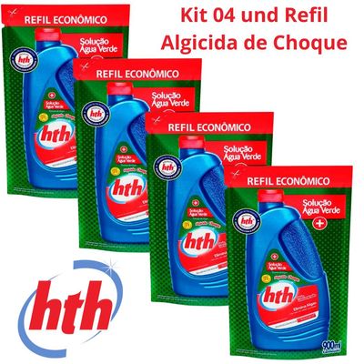 Kit 4 Refis Algicida Choque Hth Solução Água Verde 900ml