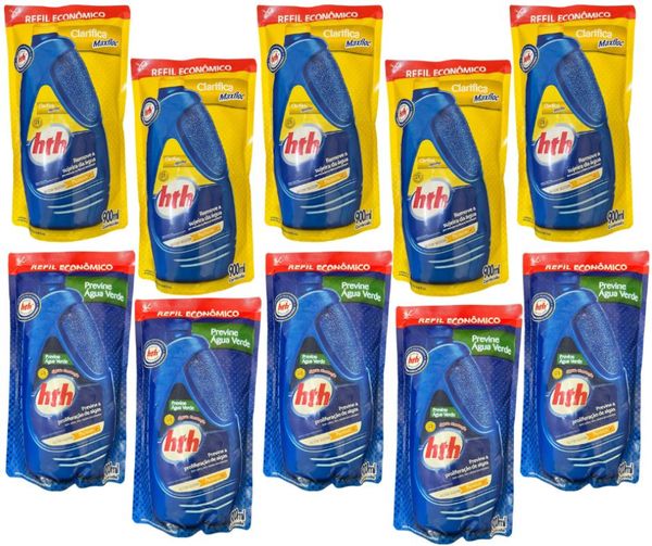 Kit 05 HTH Clarificante Maxfloc 900ml + 05 Algicida Manutenção 900ml