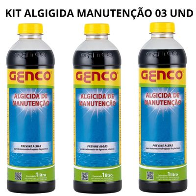 Kit 03 Algicida Manutenção Piscina Previne Algas 1 L Genco
