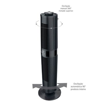 Ventilador de Torre 100cm Spirit 360º com Display LED Touch Screen, Controle Remoto, Funções Especiais e Controle Inteligente de Velocidade - Preto Preto / 220