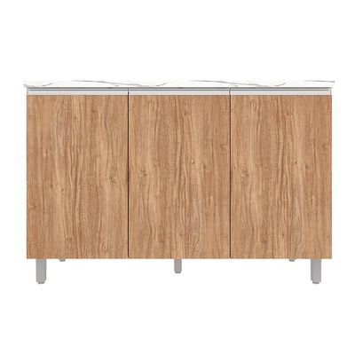 Balcão Triplo Bartira Amazonita com 3 Portas, 1 Prateleira e 120cm de largura - Damasco