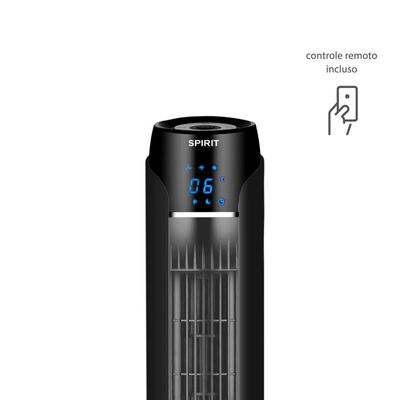 Ventilador de Torre 120cm Spirit SKY com 3 Velocidades, Controle Remoto e Timer de até 7h30 – Preto Preto / 220