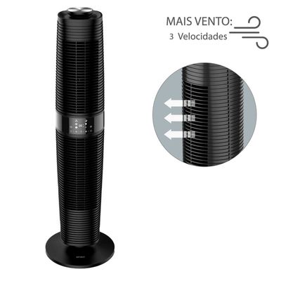 Ventilador de Torre 100cm Spirit 360º com Display LED Touch Screen, Controle Remoto, Funções Especiais e Controle Inteligente de Velocidade - Preto Preto / 220