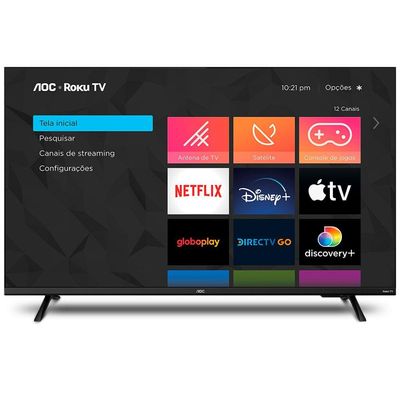 Smart TV 32" AOC HD 32S5135/78G Roku TV, Dolby Digital, Comando de Voz, 60 Hz, Processador Quad Core