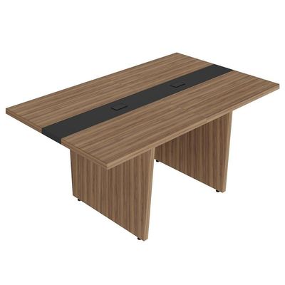 Mesa De Reunião Para Escritório Com 02 Tomadas 179cm Unik A02 Nogal Preto - Lyam Decor
