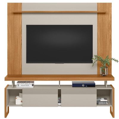 Rack Para Sala Com Painel Para Tv 55 Pol Esmirna L05 Nature Off White - Lyam Decor