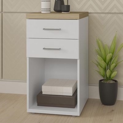 Gaveteiro Para Escritório Home Office 2 Gavetas Orly A02 Olmo Branco - Lyam Decor