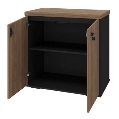 Balcão Para Escritório Com Chave Multiuso 2 Portas Unik A02 Nogal Preto - Lyam Decor