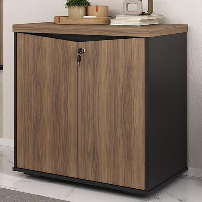 Balcão Para Escritório Com Chave Multiuso 2 Portas Unik A02 Nogal Preto - Lyam Decor