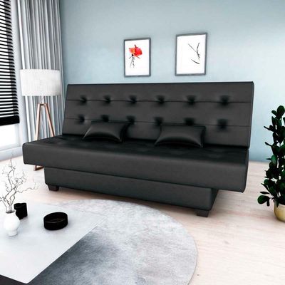 Sofá Cama 3 Lugares Casal Reclinável 190 Larg Laila Matrix Sintetico Preto