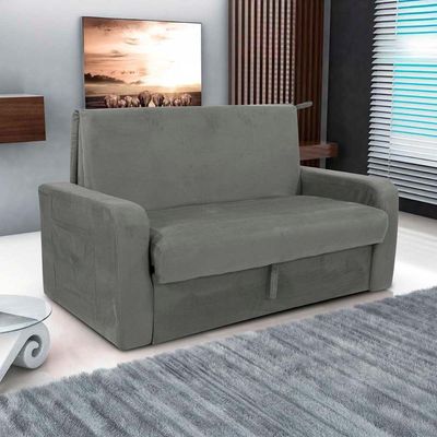 Sofá Cama 2 Lugares Compacto Com Baú 145 Larg Daiane Matrix Suede Cinza