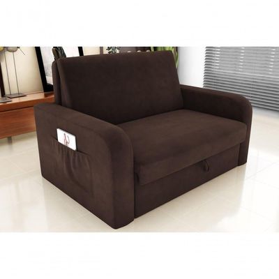 Sofá Cama 2 Lugares Compacto Com Baú 145 Larg Daiane Matrix Suede Marrom