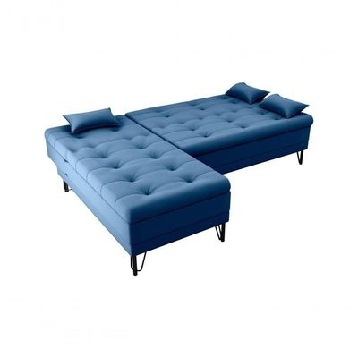 Sofá Cama 3 Lugares Com Chass Casal Luxo Premium Nice Matrix Veludo Azul