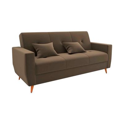 Sofá Cama Casal Premium 3 Lugares Com Baú 2,08 Larg Pamela Matrix Veludo Capuccino