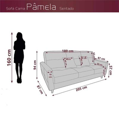 Sofá Cama Casal Premium 3 Lugares Com Baú 2,08 Larg Pamela Matrix Veludo Capuccino