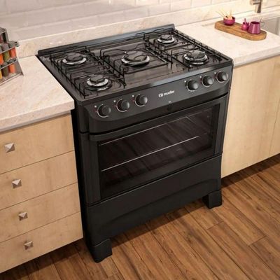Fogão Mueller 5 Bocas Com Mesa Esmaltada FI5BC Preto Bivolt