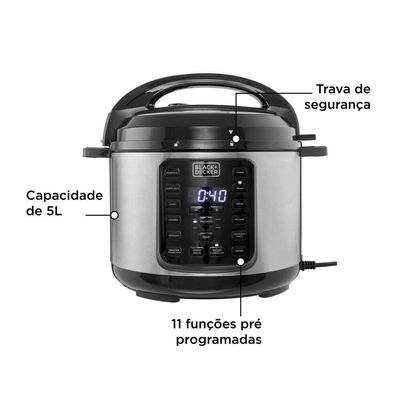 Panela de Pressão Elétrica Black+Decker PP900G Gourmand Gris 5L 900W Inox Inox / 110