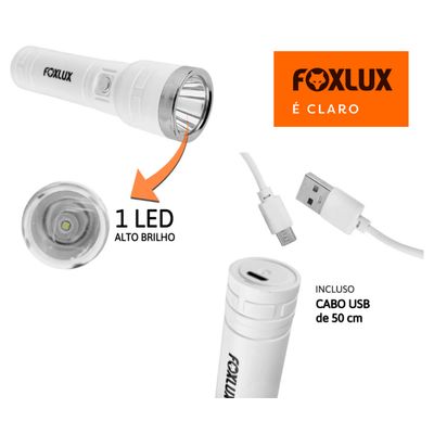 Mini Lanterna Recarregável 1 Led 2 Níveis C/ Cabo Usb Foxlux