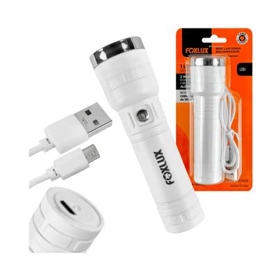 Mini Lanterna Recarregável 1 Led 2 Níveis C/ Cabo Usb Foxlux