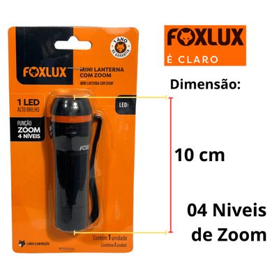 Lanterna 1 Led Foxlux Preta Mini ComZoon 4 Niveis Luz Branca