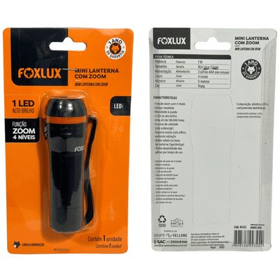 Lanterna 1 Led Foxlux Preta Mini ComZoon 4 Niveis Luz Branca