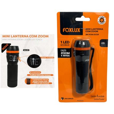 Lanterna 1 Led Foxlux Preta Mini ComZoon 4 Niveis Luz Branca