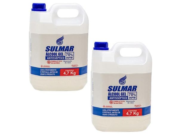 02 Und Alcool Gel 70º 5l Sulmar Antisséptico E Bactericida Fragrância Neutra
