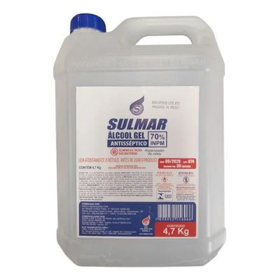 02 Und Alcool Gel 70º 5l Sulmar Antisséptico E Bactericida Fragrância Neutra
