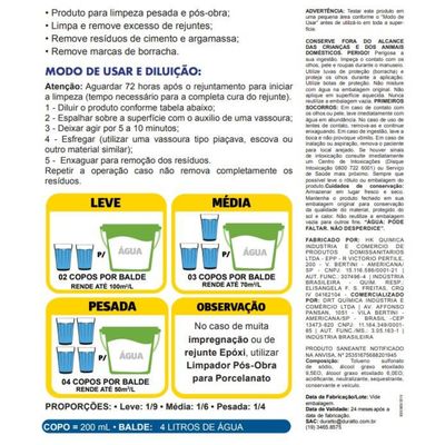 Limpador Pós Obra Porcelanato Super Concentrado Duratto 1l