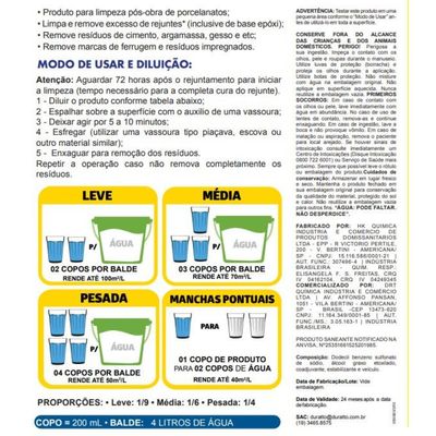 Limpador Pós Obra Porcelanato Super Concentrado Duratto 1l