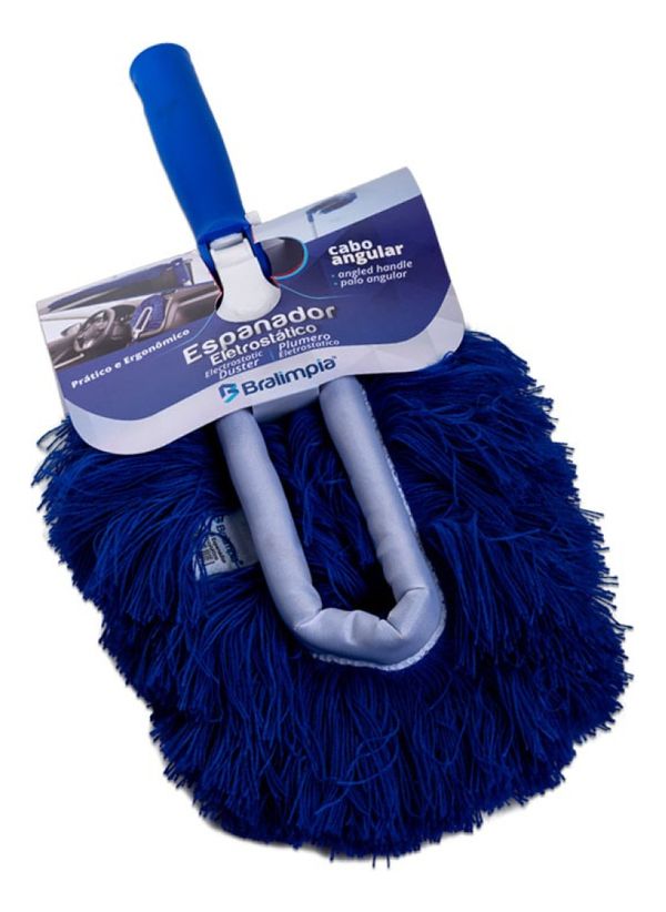 Espanador Eletrostático Cabo Curto Azul Lavável Bralimpia