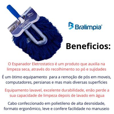 Espanador Eletrostático Cabo Curto Azul Lavável Bralimpia