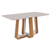 Mesa de Jantar Retangular  6 Lugares 170 Tampo MDF/Vidro Easy Pop  Amendoa/off White