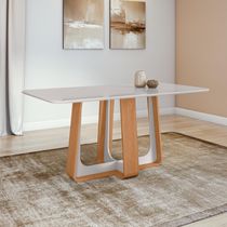 Mesa de Jantar Retangular  6 Lugares 170 Tampo MDF/Vidro Easy Pop  Amendoa/off White