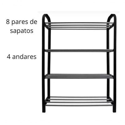 Sapateira Organizador De Sapatos 4 Prateleiras Até 12 Pares Preto