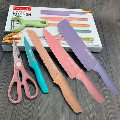Jogo Facas Coloridas Tesoura 6 Pçs Cozinha Chef Cor Colorido