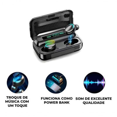 Fone Bluetooth M10 Sem Fio Display Powerbank Fone Preto