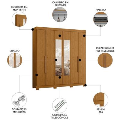 Guarda Roupa Casal 200cm Com Espelho Viny A02 Cinamomo - Mpozenato