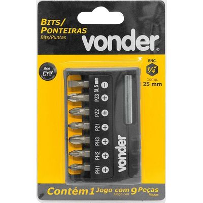 Jogo De Bits-ponteiras Com 9 Pç Encaixe Sextavado 1-4" Vonder