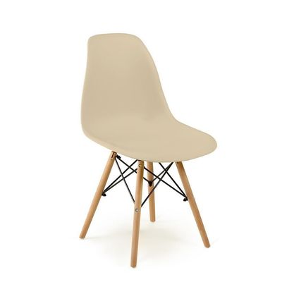 Conjunto 10 Cadeiras Charles Eames Eiffel Wood Base Madeira - Nude