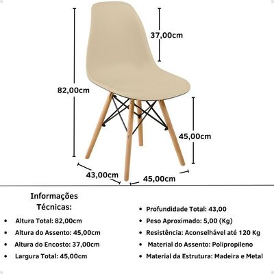Conjunto 10 Cadeiras Charles Eames Eiffel Wood Base Madeira - Nude