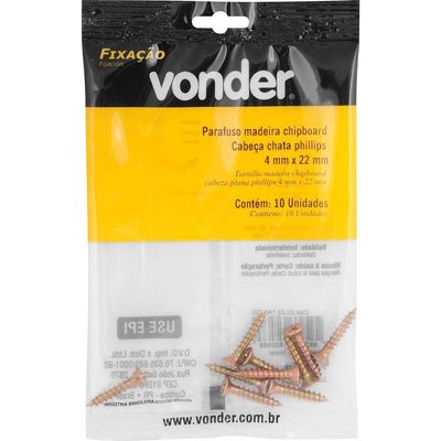 Parafuso Madeira Chipboard Phillips 4x22mm 10 Peças Vonder