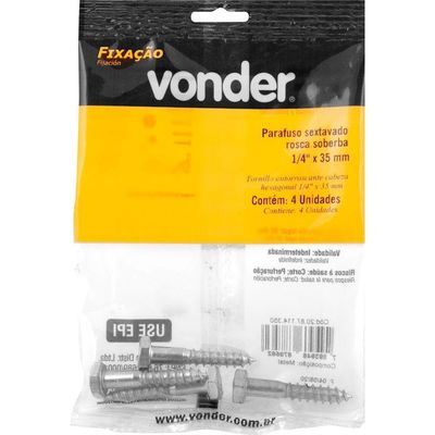 Parafuso Sextavado Rosca Soberba 1-4''x35mm 4 Peças Vonder