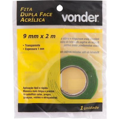Fita Dupla Face Acrílica 9mmx2m Incolor Vonder