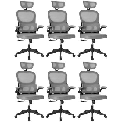 Kit 6 Cadeiras De Escritório Executiva Viena Com Regulagem De Altura - Cinza/preto