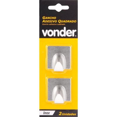 Gancho Adesivo Quadrado Em Inox Com 2 Peças - Vonder