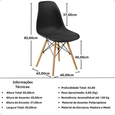 Conjunto 20 Cadeiras Charles Eames Eiffel Wood Base Madeira - Preta